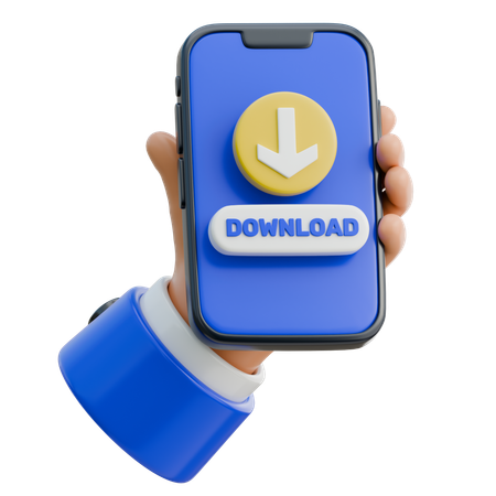 Hand Holding Smartphone With A Download Symbol  3D Icon