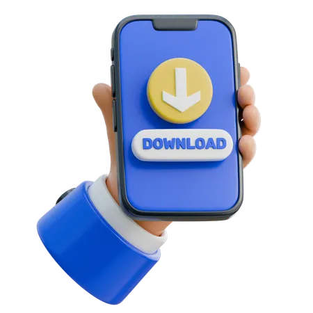 Hand Holding Smartphone With A Download Symbol  3D Icon