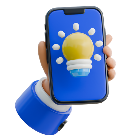 Hand Holding Smartphone With A Light Bulb For Idea  3D Icon