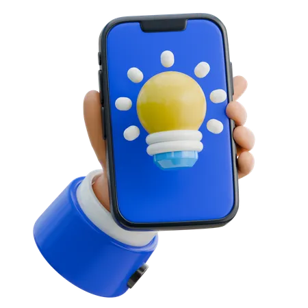 Hand Holding Smartphone With A Light Bulb For Idea  3D Icon