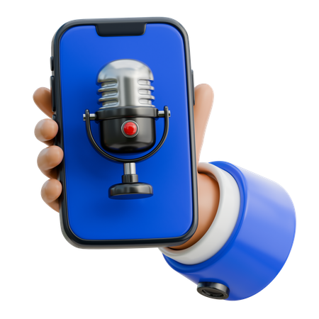 Hand Holding Smartphone With A Microphone For Podcasting  3D Icon