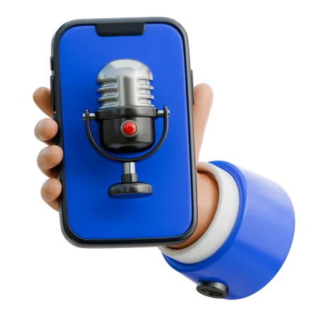 Hand Holding Smartphone With A Microphone For Podcasting  3D Icon