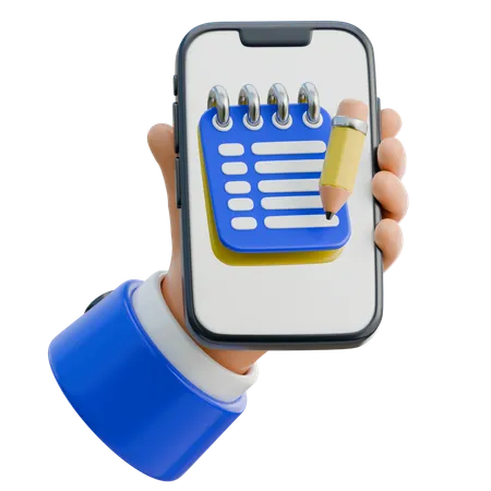 Hand Holding Smartphone With A Notepad For Jotting Ideas  3D Icon