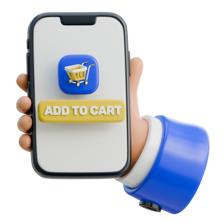 Hand Holding Smartphone With Add To Cart Button  3D Icon