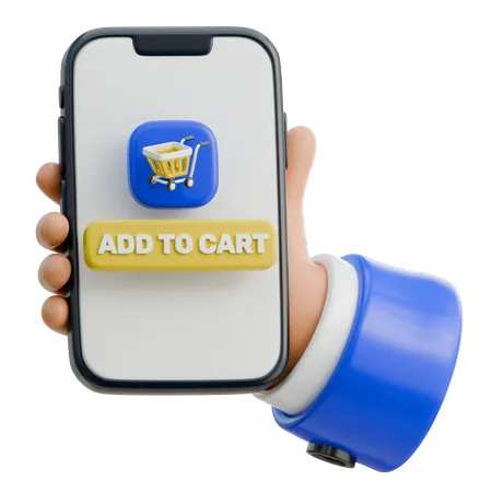 Hand Holding Smartphone With Add To Cart Button  3D Icon