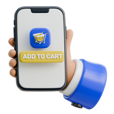 Hand Holding Smartphone With Add To Cart Button  3D Icon