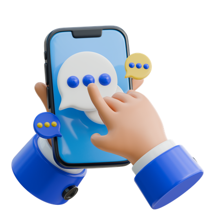 Hand Holding Smartphone With Apointing Finger Comment Bubble  3D Icon