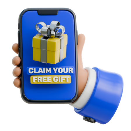 Hand Holding Smartphone With Claim Free Gift Icon  3D Icon