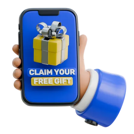 Hand Holding Smartphone With Claim Free Gift Icon  3D Icon