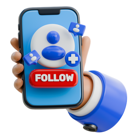 Hand Holding Smartphone With Follow Button  3D Icon