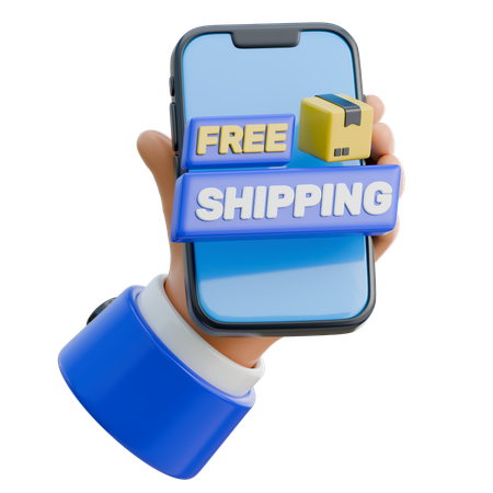 Hand Holding Smartphone With Free Shipping Icon  3D Icon