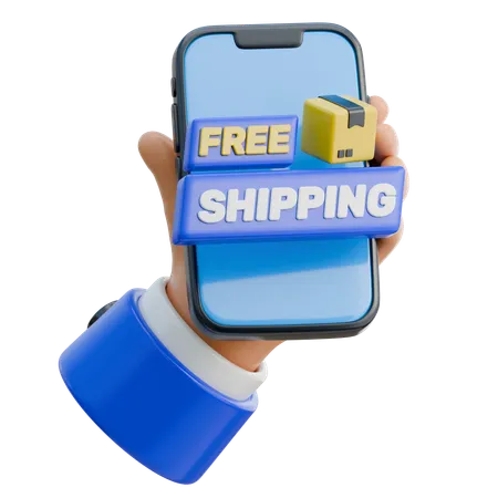 Hand Holding Smartphone With Free Shipping Icon  3D Icon