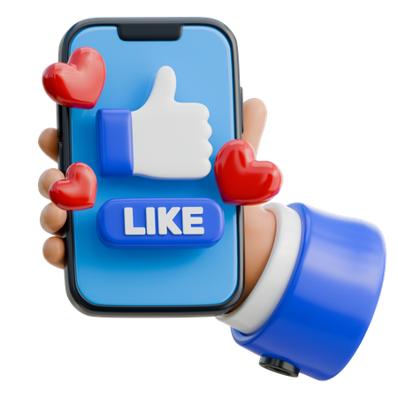 Hand Holding Smartphone With Like Button On Screen  3D Icon