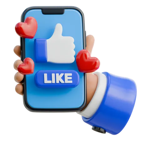 Hand Holding Smartphone With Like Button On Screen  3D Icon