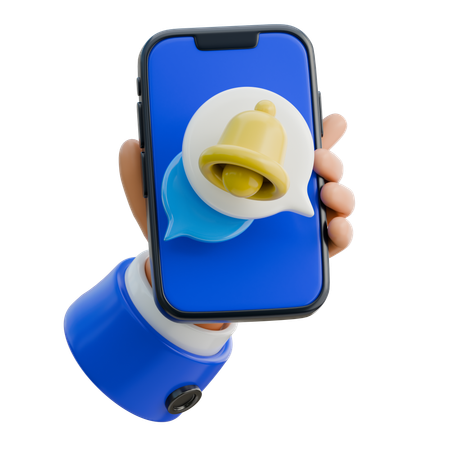 Hand Holding Smartphone With Notification Bell  3D Icon