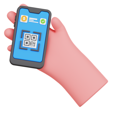 QR 코드가 있는 스마트폰을 손에 들고  3D Icon