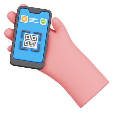 Hand Holding Smartphone With Qr Code  3D Icon