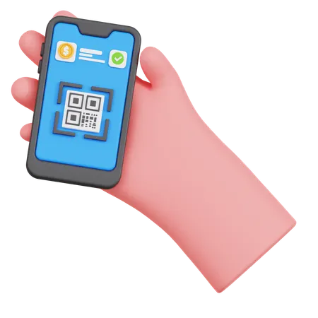 Hand Holding Smartphone With Qr Code  3D Icon