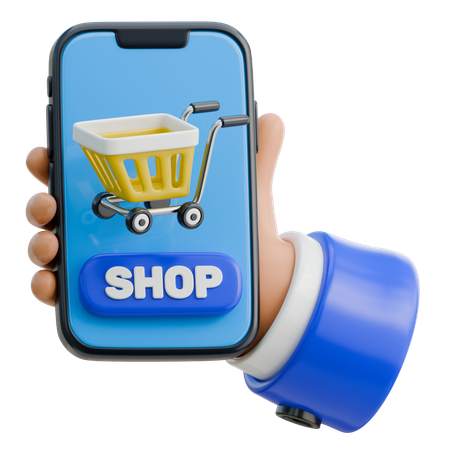 Hand Holding Smartphone With Shopping Cart Icon  3D Icon