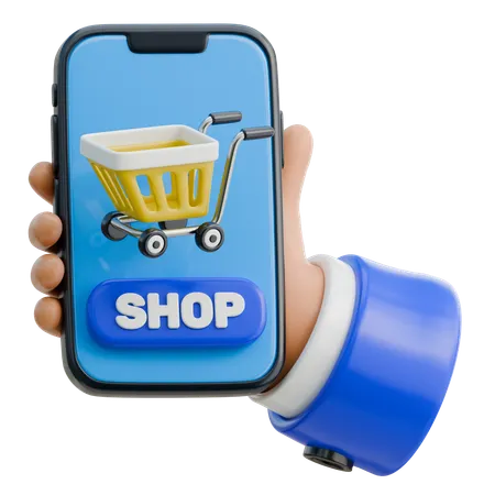 Hand Holding Smartphone With Shopping Cart Icon  3D Icon