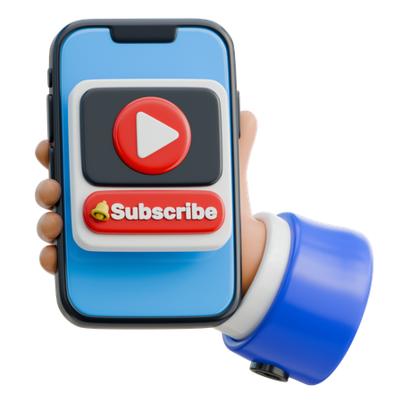 Hand Holding Smartphone With Subscribe Button  3D Icon