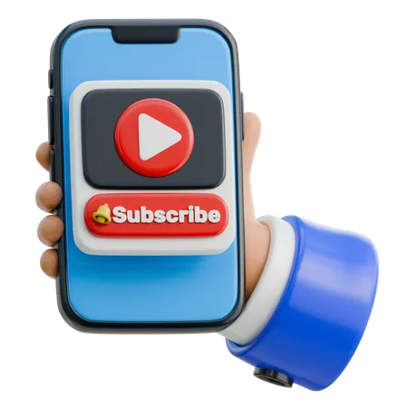 Hand Holding Smartphone With Subscribe Button  3D Icon