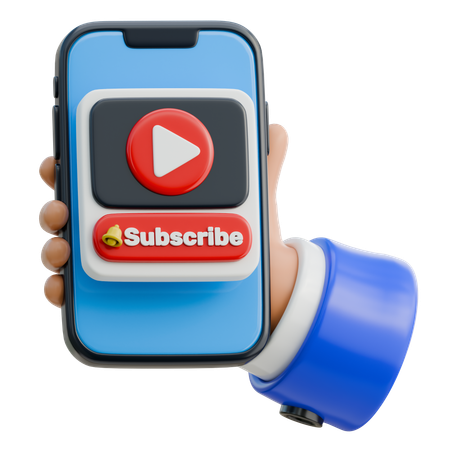 Hand Holding Smartphone With Subscribe Button  3D Icon
