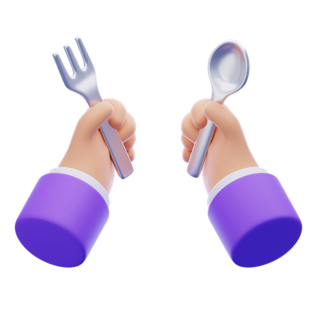 Hand Holding Spoon and Fork  3D Icon