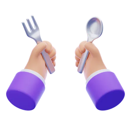 Hand Holding Spoon and Fork  3D Icon