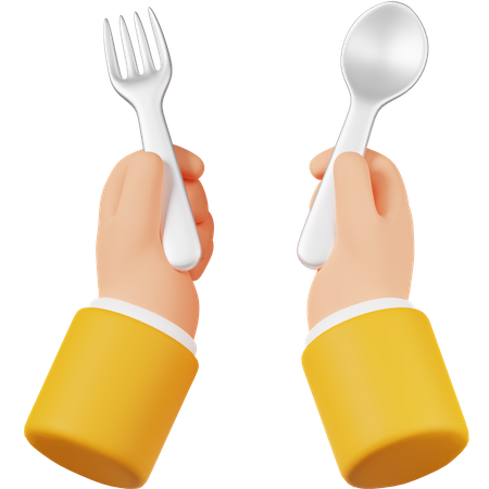 Hand Holding Spoon and Fork  3D Icon