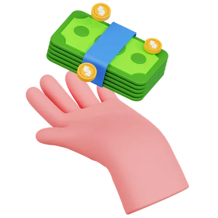 Hand Holding Stack Of Cash  3D Icon