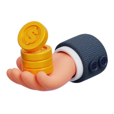 Hand holding Stack of Coins  3D Icon