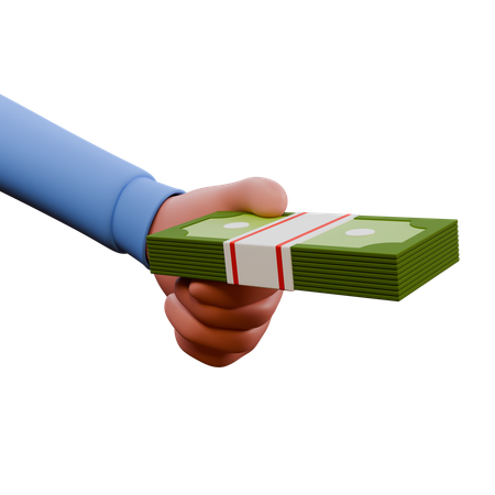 Hand Holding Stack Of Dollar Bills  3D Icon