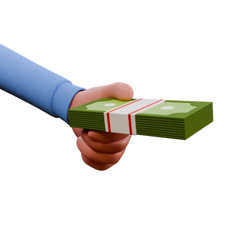 Hand Holding Stack Of Dollar Bills  3D Icon