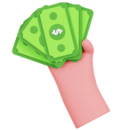 Hand Holding Stack Of Money  3D Icon