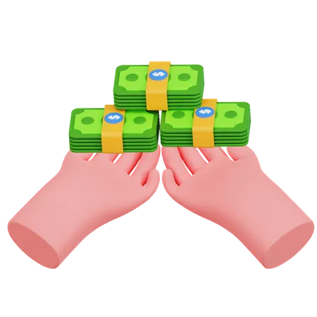 Hand Holding Stacks Of Money  3D Icon