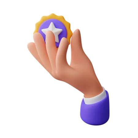 Hand holding star badge  3D Icon