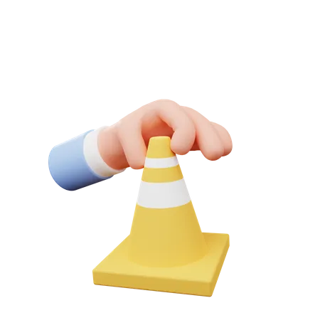 Hand holding street cone 3D Illustration