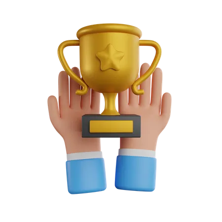 Hand Holding Trophy  3D Illustration