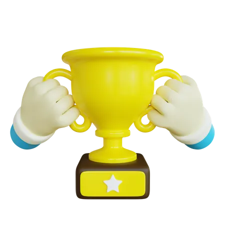 Hand holding trophy  3D Illustration