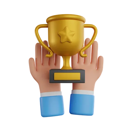 Hand Holding Trophy 3D Illustration