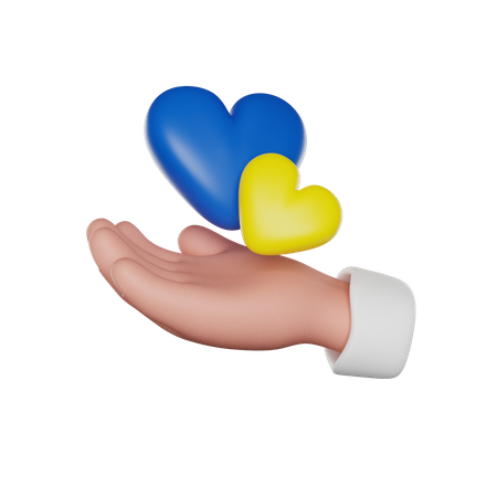Hand Holding Ukraine Heart  3D Icon