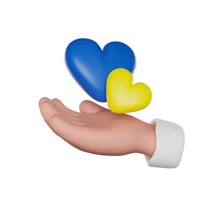 Hand Holds The Yellow Blue Heart Of Ukraine 3 D Icon 3D Icon