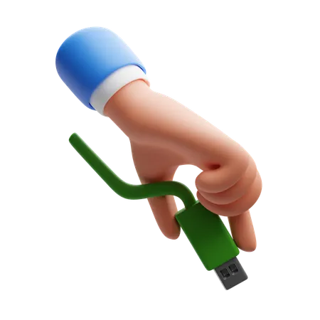 Hand Holding USB Cable  3D Icon