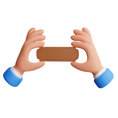 Hand Holding wooden name plate  3D Icon