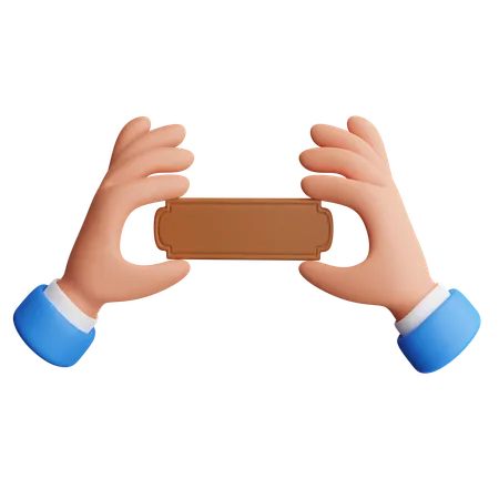 Hand Holding wooden name plate  3D Icon
