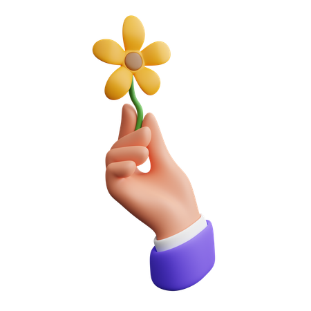 Hand holding yellow flower  3D Icon