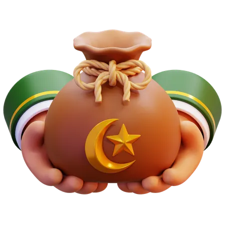 Hand Holding Zakat Charity Bag  3D Icon