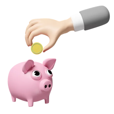 3 D Businessman Hands Holding Coin With Pink Piggy Bank Isolated Saving Money Concept 3D Icon