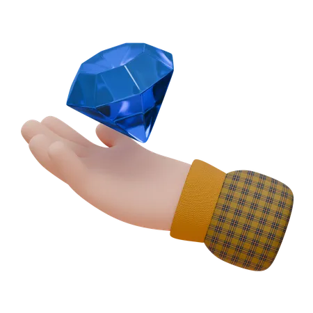 Hand Holding A Big Blue Diamond 3D Icon
